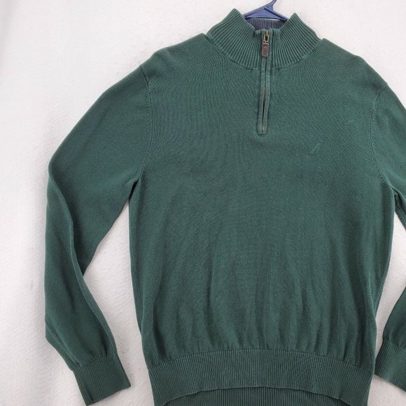 NAUTICA Sweater Men's Long Sleeve 1/4 Zip High Neck Sailboat Green Large - Picture 4 of 12